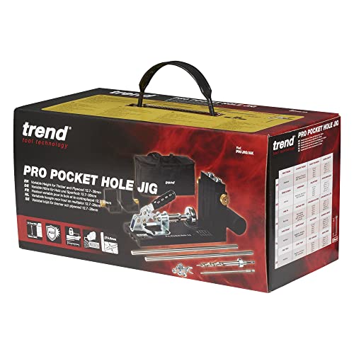 Trend Pocket Hole Jig Kit with Dual Column Jig, Face Clamp, HSS Drill Bit & Depth Setting Collar, 2 Square Bit Drives & 100 Pocket Hole Screws, PH/JIG
