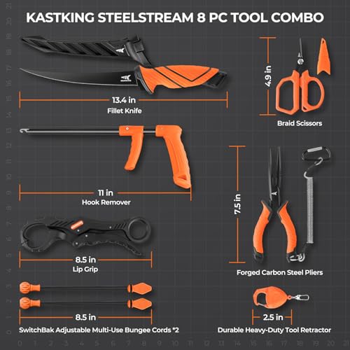 KastKing SteelStream 8pc Fishing Tool Kit, Fishing Gear and Gifts for Men