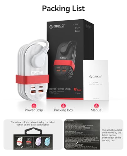ORICO 65W GaN Travel Power Strip, 7 in 1 Charging Station(3AC, 4 USB Ports) - color: White