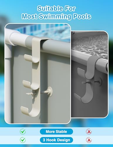 [Patented] POOLHOUR 3-Hook Pool Pole Hanger for Above Ground Pools