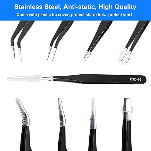 10 Piece Precision Tweezers Set, ESD Stainless Steel for Electronics Repair