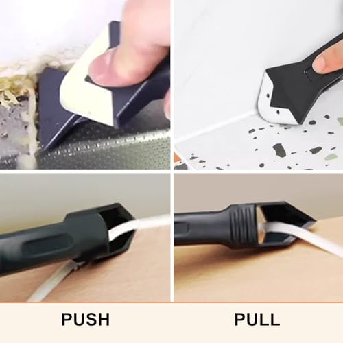 3 in 1 Silicone Caulking Tool Kit-Caulk Remover Tool with 4 Angle Scrapers,Grout Removal Tool,Caulking Finger,Glass Adhesive Angle Scraper for Bathroom Flooring,Kitchen,Window,Sink Joint,Frames Seal