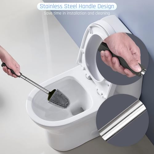 Sellemer Silicone Toilet Brush, Ventilation Slots Base Holder 2 Pack, Black - color: Black-2pcs