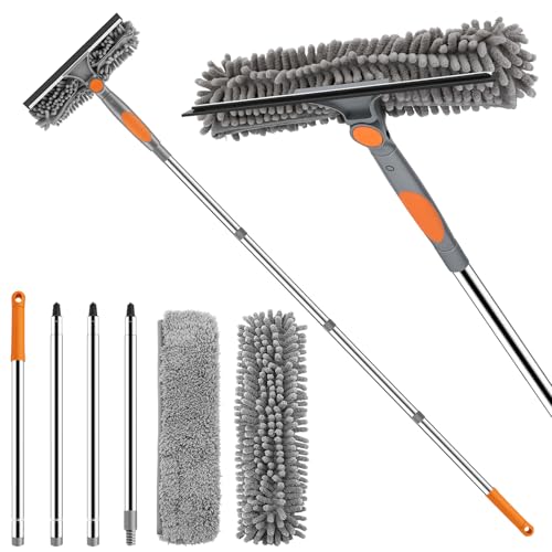 SetSail Window Squeegee with 66in Extension Pole 2-in-1 Window Cleaning Kit - color: Grey Orange