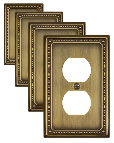 Switch Plates Outlet Covers, 4-Pack Antique Brass Metal Wall Plates - color: Antique Brass, size: 1 Duplex 4PK