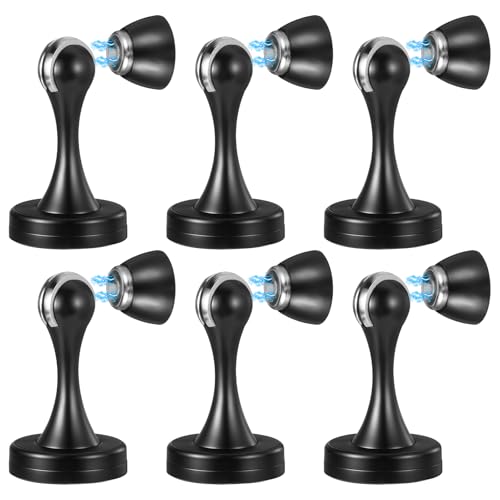 6 Pcs Magnetic Door Stoppers, Stainless Steel Heavy Duty Magnetic Door Stops for Wall and Floor Mounting, Door Holder Keep Door Open (Black)