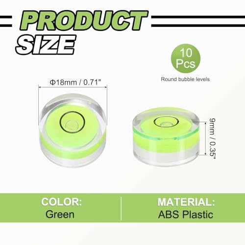 10pcs Round Bubble Level 18x9mm - Mini Circular Bullseye Spirit Levels Measuring Layout Tools for Leveling Camera/Tripod/Telescope/Workshop/Turntable/Pictures Frame, Green - color: Green, size: 18x9mm