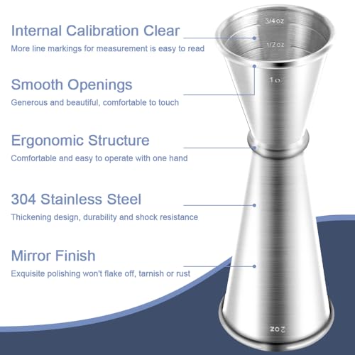 Briout 2Pc Double Cocktail Jigger for Bartending,2OZ 1OZ,Rolled Edge Silver - color: Frosted Silver, size: Rolled Edge-1oz/2oz-2PC
