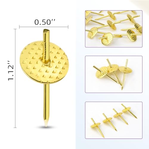 50 Pcs Picture Frame Hangers Kit Picture Hanging Tacks Picture Hangers for Drywall Wooden One Step Picture Hangers Nails for Mirror Photo Clock Iron Alloy Nail Hooks Plaster Picture Hanging Kit (Gold)