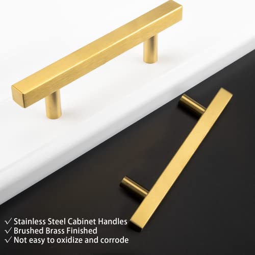 Goldenwarm 10 Pack 5 Inch Gold Cabinet Handles Brushed Brass Kitchen Pulls - color: Gold, size: 5 Inch Hole Center