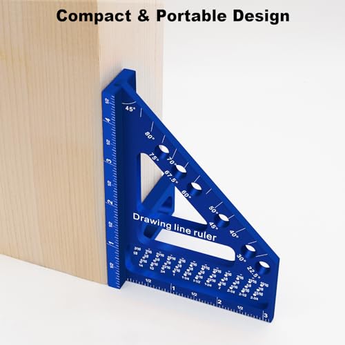 3D Multi-Angle Aluminum Alloy Woodworking Square Ruler, 22.5-90 Degree Protractor, High Precision Miter Triangle Ruler for Engineers, Carpenters, and Craftsmen - color: Blue