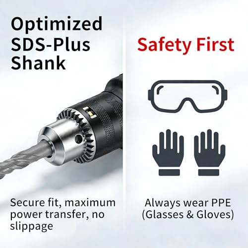 SDS Plus Masonry Drill Bit Set, 7pcs 6.3in (160mm) Rotary Hammer Drill Bits with Storage Case 4-Cutter Cross Tip Double Thread Tungsten Steel Concrete Drill Bit for Concrete, Brick, Stone, Walls
