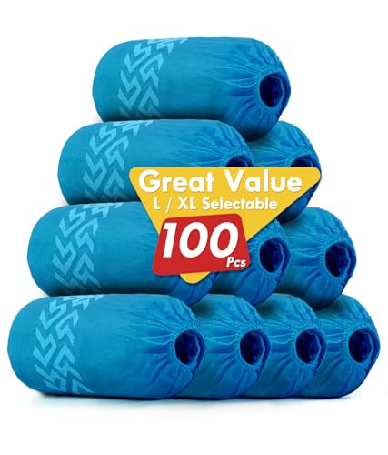 Shoe Covers Disposable for Indoor - 100 Pack Blue Boot Covers, Disposable Shoe Covers Non-slip, Booties for Shoe Covers Fits Up To 11 US Men and 12 US Women, Non-Woven Fabric - size: Blue Set of 100(L)