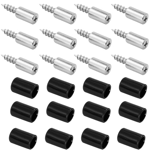 12pcs Screw in Shelf Pins with Anti-Slip Black Sleeve, Nickel Plated Shelf Pegs Cabinet Shelf Holders Shelf Support Pegs, Small Shelf Brackets Phillips Head Pegs for Shelves - color: Black Sleeve
