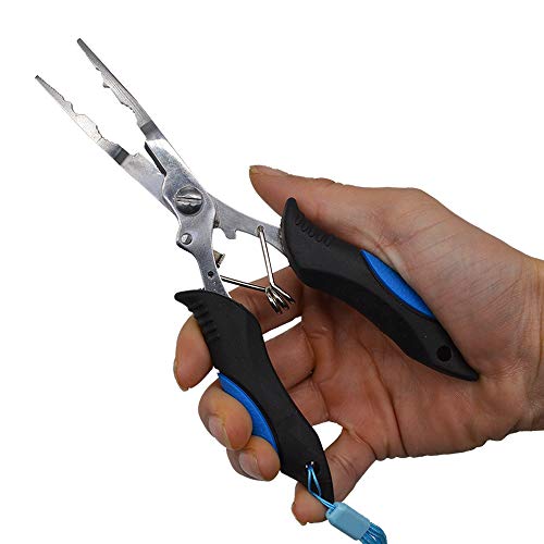 Stainless Steel Fishing Pliers - Needle Nose Plier for Cutting Fishing Line, Multitool Pliers with Sheath and Telescopic Lanyard | Fishing Tools