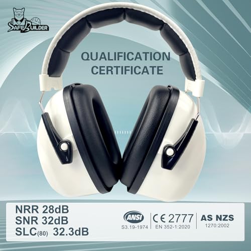 SAFEBUILDER Ear Protection Ear muffs Noise Reduction NRR 28dB Adjustable Hearing Protection for Working Mowing SK-06P - color: White