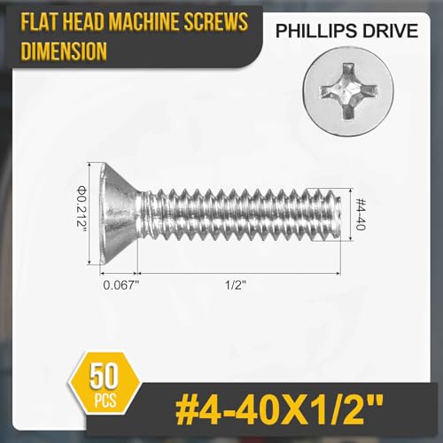 DTGN #4-40x1/2 Phillips Flat Head Machine Screw 304 Silver 50PCS - color: Silver, size: #4-40x1/2"