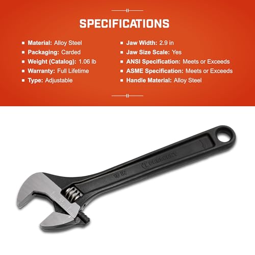 Crescent 10" Adjustable Black Oxide Wrench - Carded - AT210VS (Pack of 2) - size: 10 inch (Pack of 2)