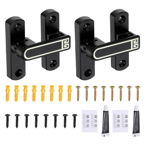 uxcell 2Pcs Barn Door Lock, Zinc Alloy 90/180 Degree Flip Gate Latches, Adjustable Security Sliding Door Latch Lock with Screws for Cabinet, Window, Garden, Black Night Light with Sticker - color: Black(Night Light)