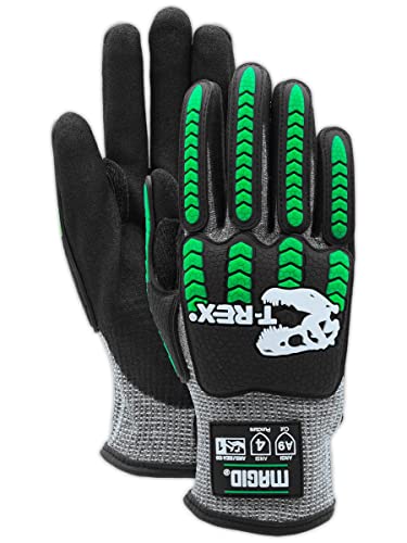 MAGID T-REX Flex Series ANSI Cut Level A9 Knit Impact Glove, 1 Pair, NitriX Palm, Size 9/L, Black & Green, TRX795 - size: 9/L, style: 1 Pair
