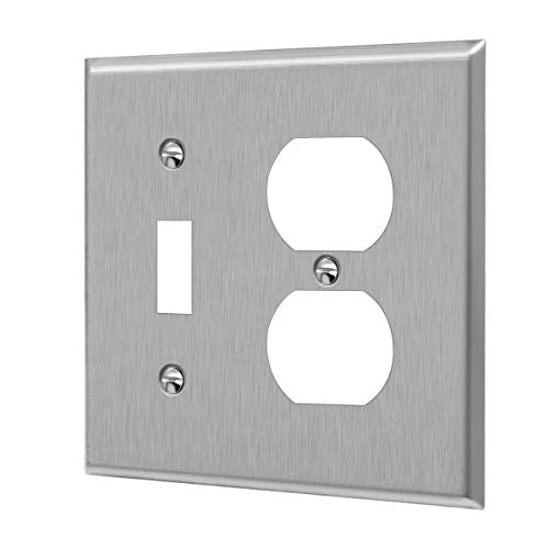 ENERLITES Combination Toggle & Duplex Metal Wall Plate, St&ard, Silver - color: Stainless Steel, size: Standard Size