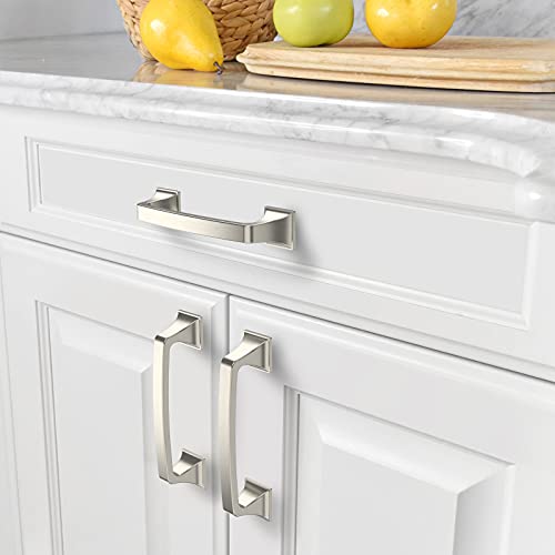 Amerdeco 10 Pack Kitchen Cabinet Handles Brushed Satin Nickel Cabinet Pulls 3.75 Inch(96mm) Hole Center Cabinet Hardware for Bathroom Drawer Pulls Dresser Pulls - color: Brushed Satin Nickel, size: 3.75"/96mm Hole Center