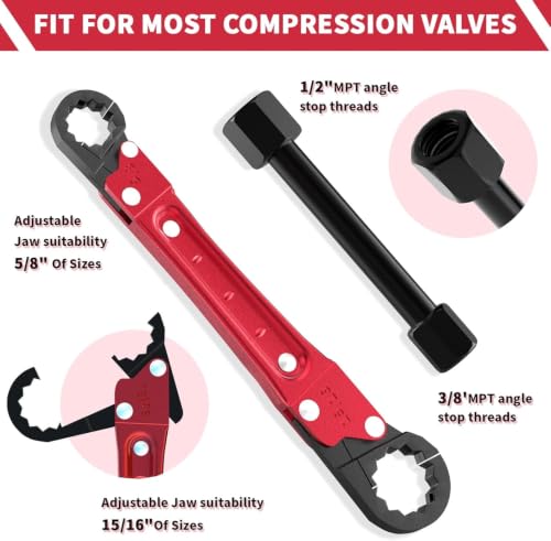 5Pcs Plumbing Tools Kit with Angle Stop Wrench & 1/2-Inch Compression Sleeve Puller, Professional Heavy Duty Ferrule Remover Tool, Plumbers Pipe Wrench and Basin Faucet Wrench Set with P180 Sandpaper - color: 1/2" Sleeve Puller & Wrench Red