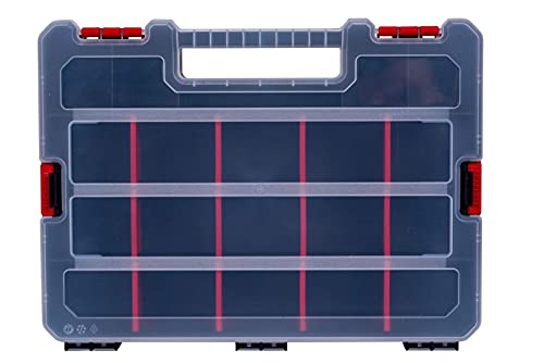 Small Parts Organizer Box – Stackable Hardware Storage Case with 20 Compartments & 12 Dividers – Heavy-Duty Nylon Screw, Drill Bit, Nut & Bolt Organizer for Garage, Toolbox, Workshop