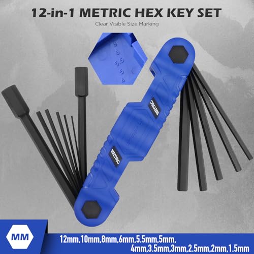 12-Piece Large Folding Hex Key Set Metric (1.5-12mm), Heavy Duty Allen Wrench Set, Portable Tool for Archery, Bike Repair, Furniture, and Basic Home Maintenance (Blue) - style: 12-Piece Metric (Folding - Blue)