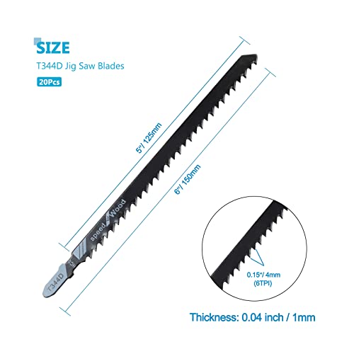 20 PCS T344D T-Shank Jigsaw Blade, 6" High Carbon Steel for Wood | High Carbon Steel, 6 TPI Fast Cutting, Fits All T-Shank Saws, For Hardwood Plywood Chipboard Plastic - size: 20 Pcs