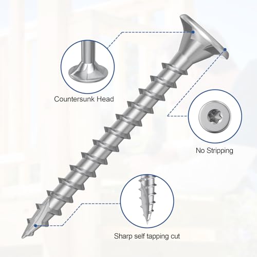 #8 x 1.5 Stainless Steel Deck Screws, 350Pcs 410 Grade Stainless Steel - size: #8 × 1-1/2"