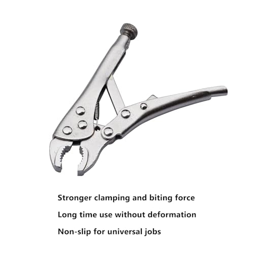 MacWork 3Pcs Mini Locking Plier Set, 4.5in Round Curved Jaw, 5in C-clamp, 5in Long Nose for Grip, Clamp, and Secure