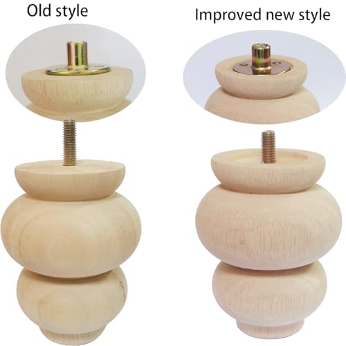 4 Inch Wooden Furniture Legs, Solid Wood Unpainted Replacement Furniture Legs, Ottoman/Loveseat Replacement Legs, Cabinet Legs/Desk/Sofa/Bookcase Round Bun Feet Set of 4 (4 Inch A) - size: 4 Inch A