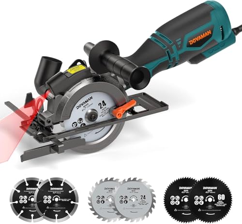 DOVAMAN Circular Saw w/Bag, 5.8A 4-1/2" mini Saw w/Laser & Auxiliary Handle - color: C-blue