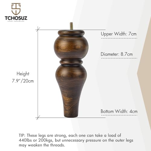8 inch Solid Wood Furniture Spool Legs with M8 Bolts 4PCS Glaze - color: Glaze, size: 8"/20cm