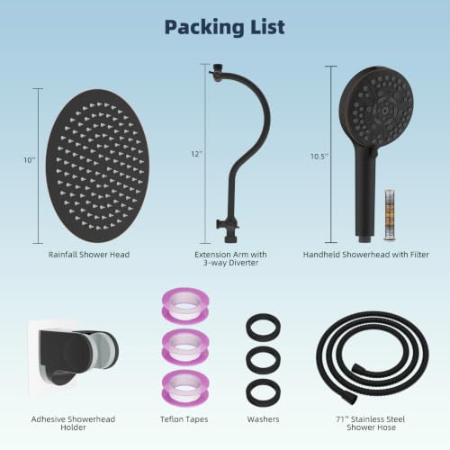 Hibbent All Metal High Pressure Shower Head, 10'' Rainfall Shower Head - color: Oil Rubbed Bronze Finished, style: Round 10''