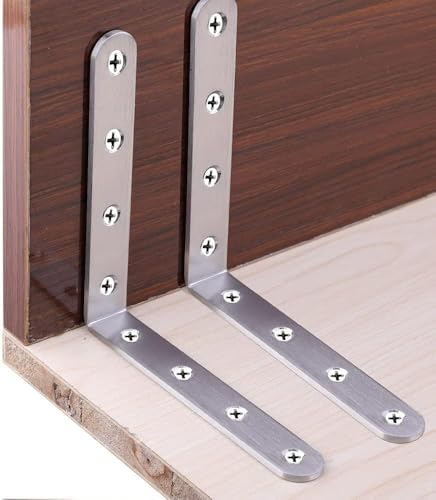 4 Pack Flat Mending Plate for Wood, Stainless Steel Straight Brackets Flat Repair Fixing Wood Brace Joining Plates Connector with Fixing Screws (8, L-Shaped Bracket 5 * 5in) - size: L-Shaped Bracket 5*5 in
