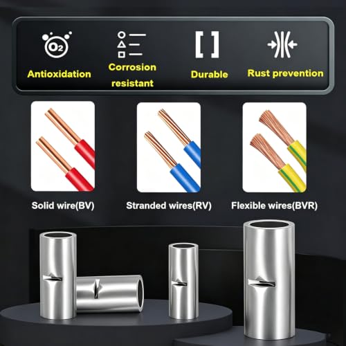 smseace 80pcs 4/6/8AWG Non Insulated Butt Connectors Kit with Heat shrinkable Tube for Wiring 4/6/8 Guage Pure Copper Butt Splice Connectors for Automotive, Marine and Industrial Applications - size: 4/6/8AWG