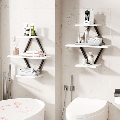 Floating Wall Shelves, Set of 2, White - color: White