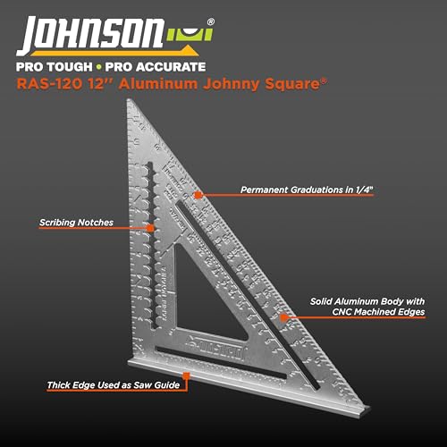 Johnson Level & Tool RAS-120 12" Johnny Square Aluminum Rafter, 12", Silver, 1 Square