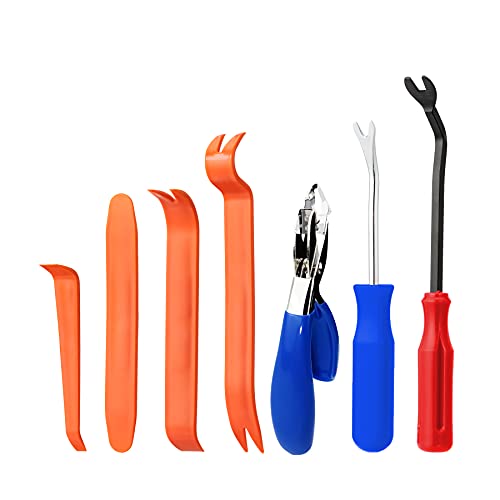 7 Pieces Staple Remover Tools Set for Upholstery, Construction and Auto Car, Professional Tack and Nail Puller Kit for Efficiently and Easily Remove All Kinds of Staples,Tacks and Nails (Blue) - color: Blue