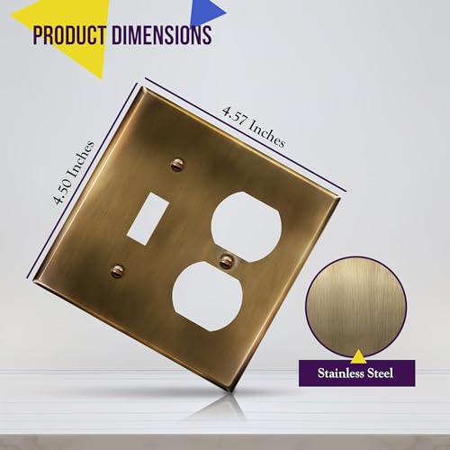 ENERLITES Combination Toggle & Duplex Metal Wall Plate, Antique Brass - color: Antique Brass, size: Standard Size