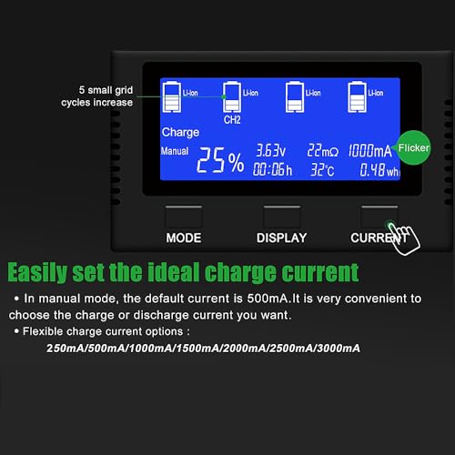 Battery Charger, Universal 4 Bay Charger with LCD Display(Version 3.0) | Intelligent Quick Charger Independent Slot