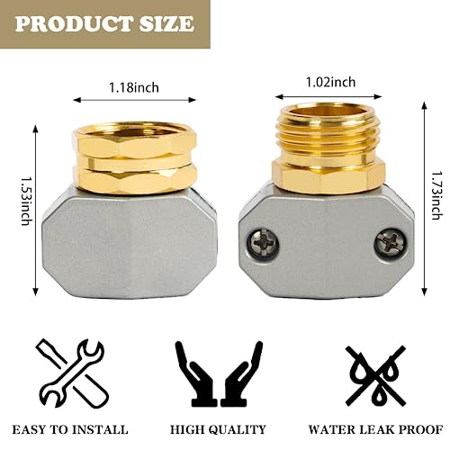 Hourleey Garden Hose Repair Kit - Aluminum Alloy End Mender, Male & Female Fittings, Fit 5/8" & 3/4" Hose, 2 Extra Washers - size: 1 Set