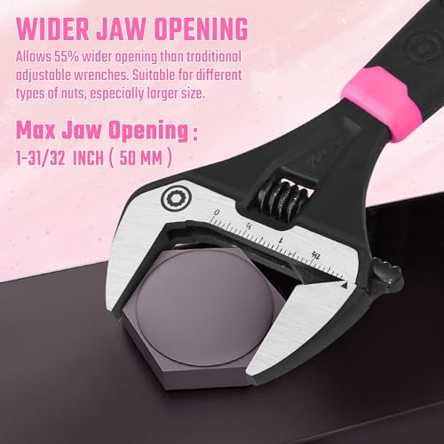 DURATECH 10-Inch Wide Jaw Adjustable Wrench - color: Black & Pink, size: 10-Inch
