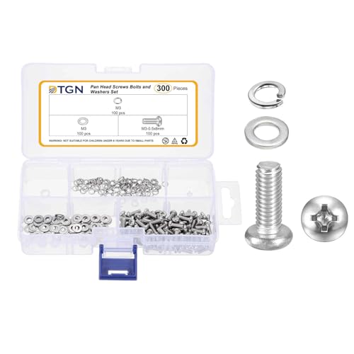DTGN M3-0.5x8 Phillips Pan Head Machine Screw W/Washer 304 Silver 300pcs - size: M3-0.5x8mm