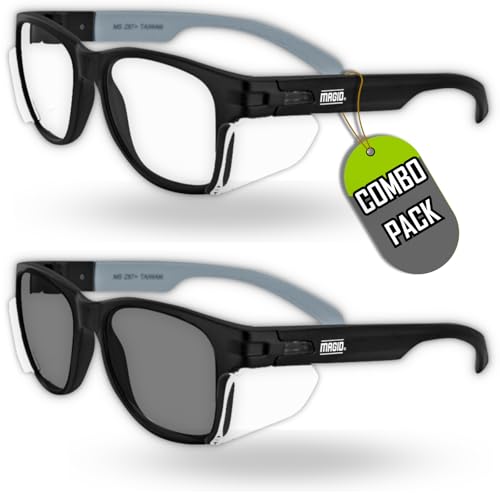 MAGID Gemstone Y50 Performance Anti-Fog Safety Glasses with Side Shields - color: Combo Lens | Clear & Gray, size: 2 Pairs