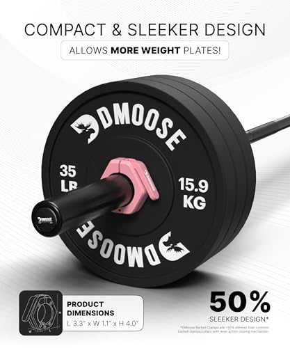 DMoose Fitness Barbell Clips 2 Inch (Pair) - Quick Release Olympic Barbell Clamps & Collars with Anti Slip TPR Grip for Secure Weightlifting and Powerlifting - Weight Clips for Bars at Home or Gym - color: Pink, style: Non Magnetic