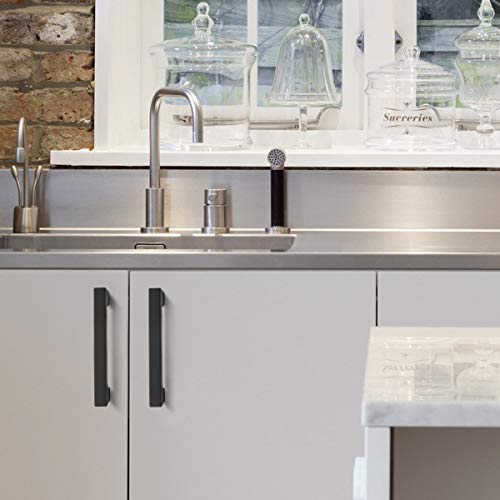 KNOBWELL 6 Pack Black Kitchen Cabinet Pulls, 3-3/4 inch Hole Center Black Square Stainless Steel Dresser Drawer Pulls 4-1/5" Length - color: Matte Black, size: Hole Center:3-3/4 inch(96mm)