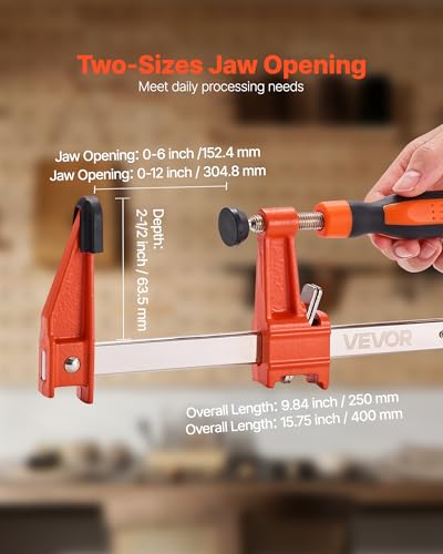 VEVOR Bar Clamps for Woodworking, 2-Pack 6 inch and 2-Pack 12 inch, Lockable F-Clamp with 600 lbs Load Limit, 2-1/2 inch Depth, Cast Iron and Carbon Steel, Wood Clamps for Woodworking Metal Working - size: 12"& 6" (4 Pack), style: Medium-Duty